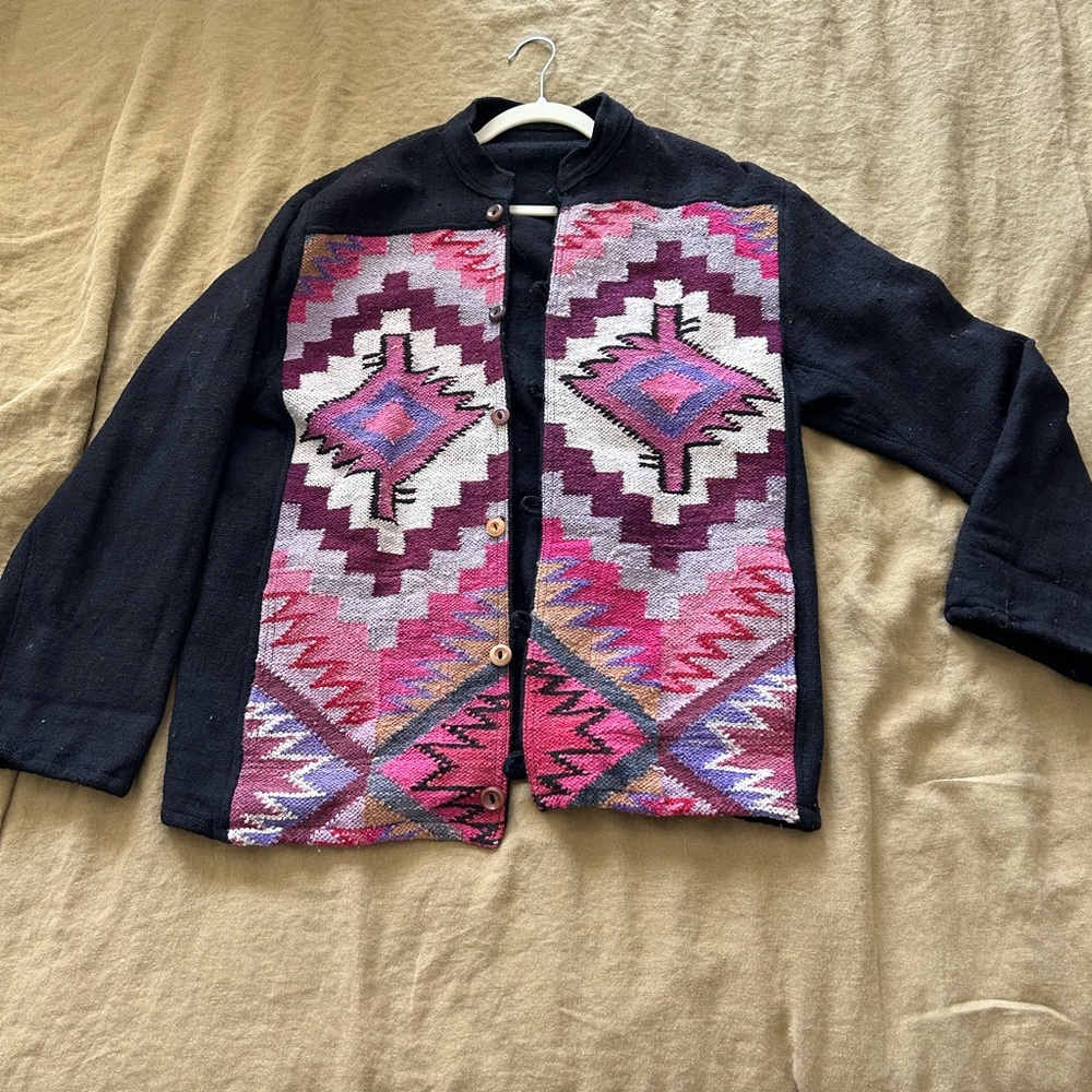 Black Jacket With Pink Geometric Pattern - image 1